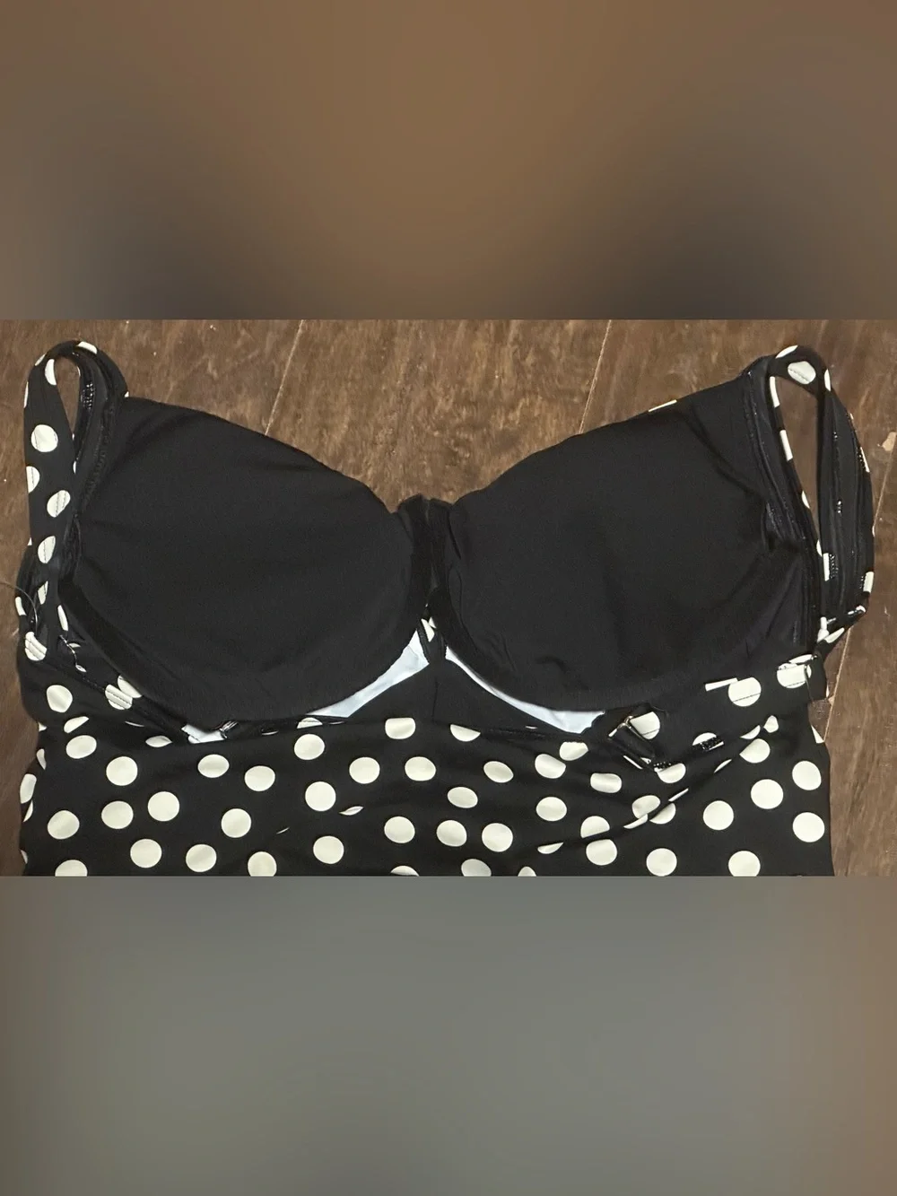 NWT Lands’ End Tankini Black with White Polka Dots Swim Top 14 D